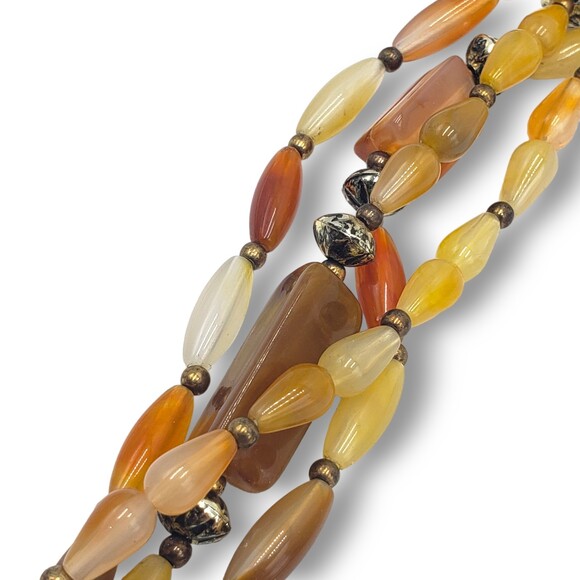Multi Strand Beaded Long Necklace Root Beer Milky Honey - Picture 3 of 8